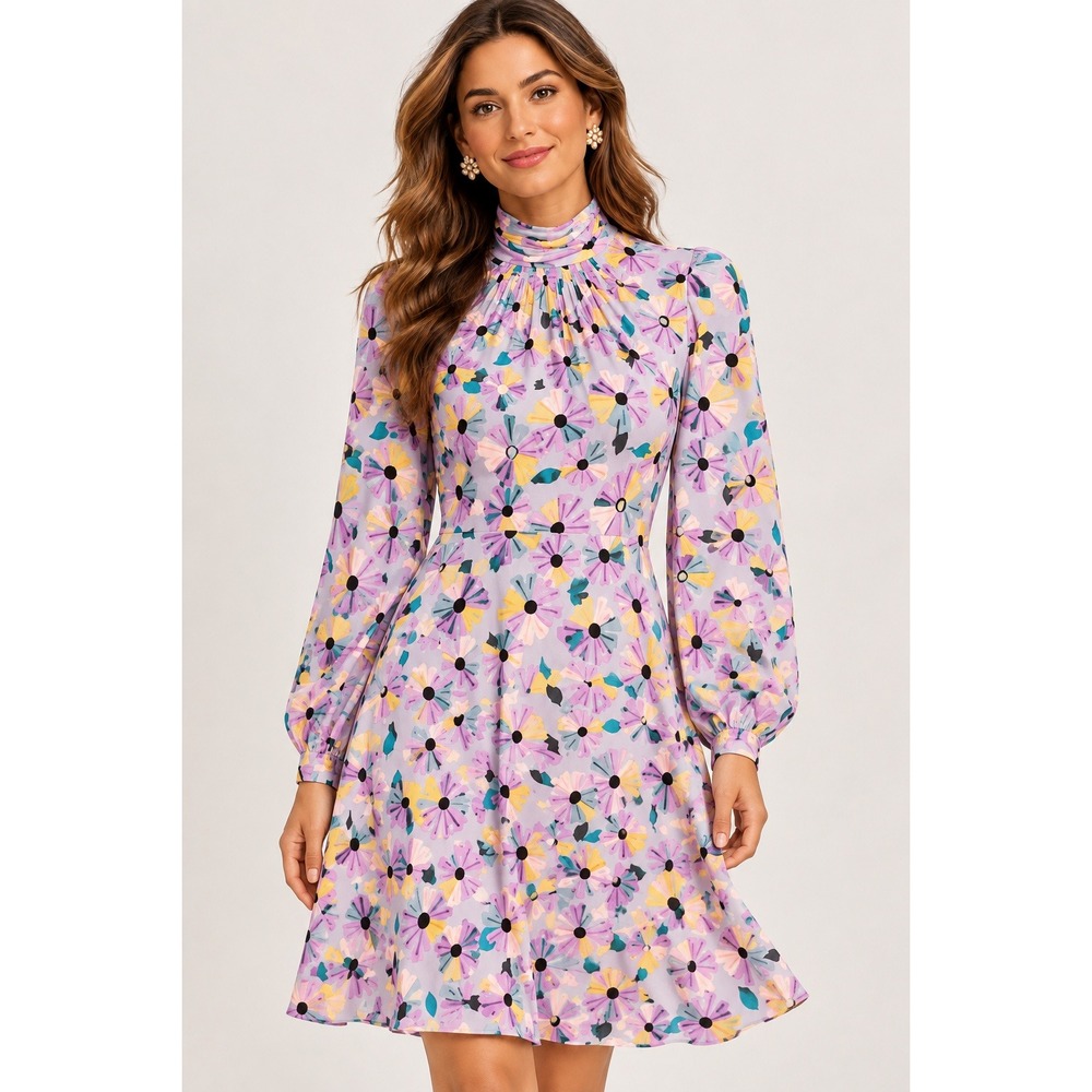 Kate Spade Wallflower Smocked High Neck Dress Moonglow (MSRP: $428) Size 10